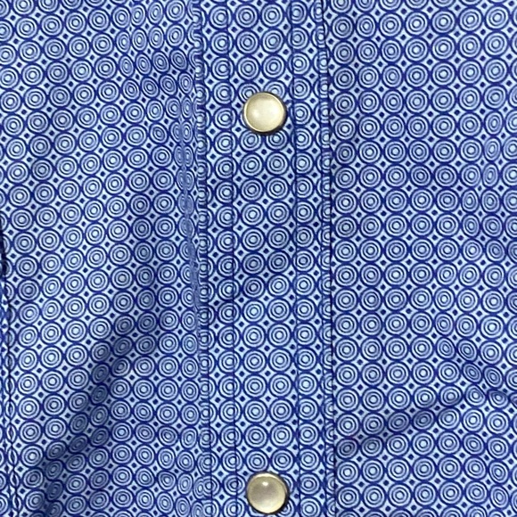 WRANGLER WRANCHER MENS SIZE 2XT(Tall)PEARL SNAP BUTTONS BLUE CIRCLE DESIGN SHIRT - Picture 5 of 12